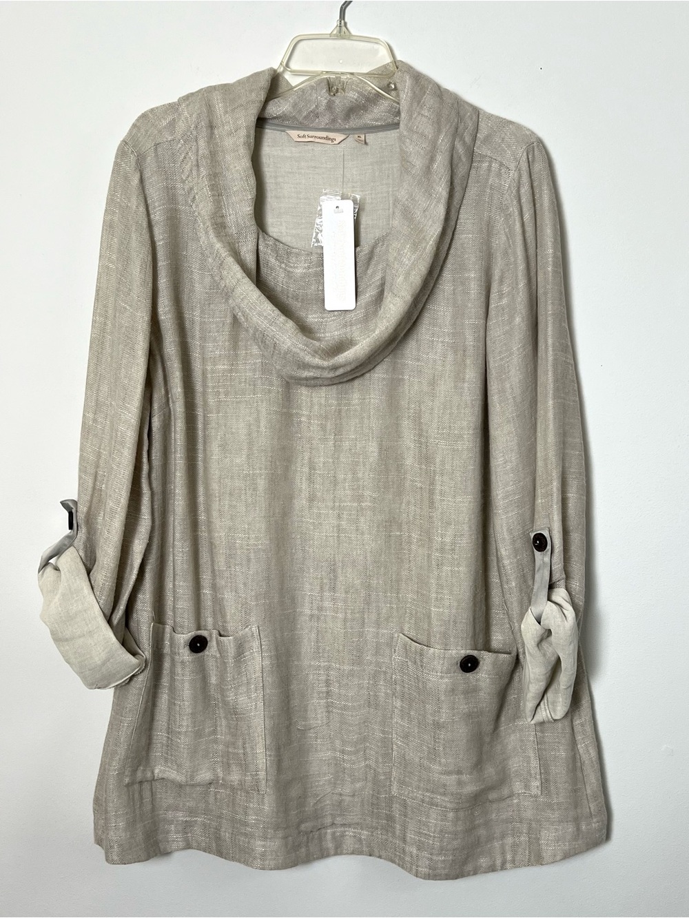 Soft Surroundings Sundown Top Oatmeal Linen-Blend Cowl Neck Tunic XL